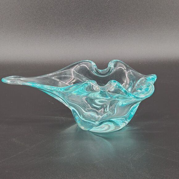 Vintage Harrachov Czech Art Glass Bowl Cigar Ashtray Turquoise Blue Sculptural - Picture 4 of 7